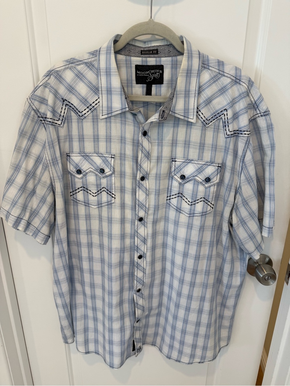 Men’s Light Blue Plaid Short Sleeve Western Shirt